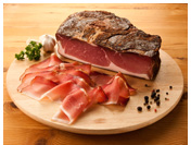 Schinkenspeck :: I could eat it (juniper-flavored smoked ham) for the whole day and you cannot miss flushing it with a pint of weissbier (wheat beer)