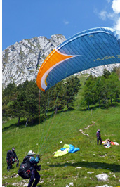 Dolada paragliding take off near Belluno in Piave Valley, Italian Alps.