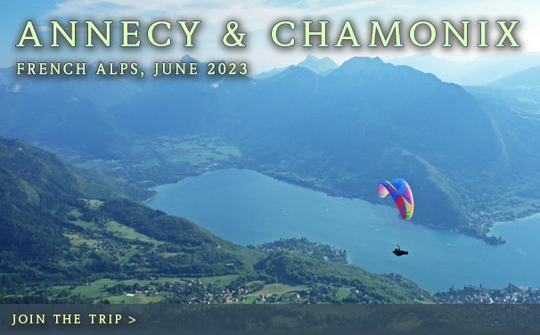 Paragliding above lake Annecy, French Alps