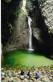 Waterfall on Kozjak brook - one of the tributary of the emerald Soca river near Kobarid.